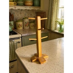 Kamenstein Vintage Wood Coffee Mug Cup Holder Tree Farmhouse Style Granny Core